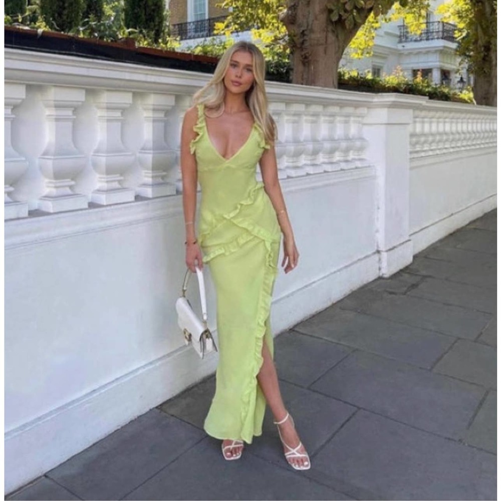 House of CB Pixie Dress Ruffle Maxi Sleeveless, Lime Green